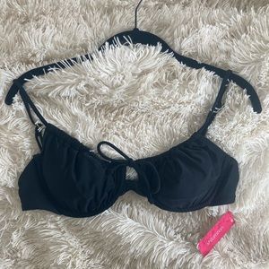 Shirred Underwire Black Bikini Top
